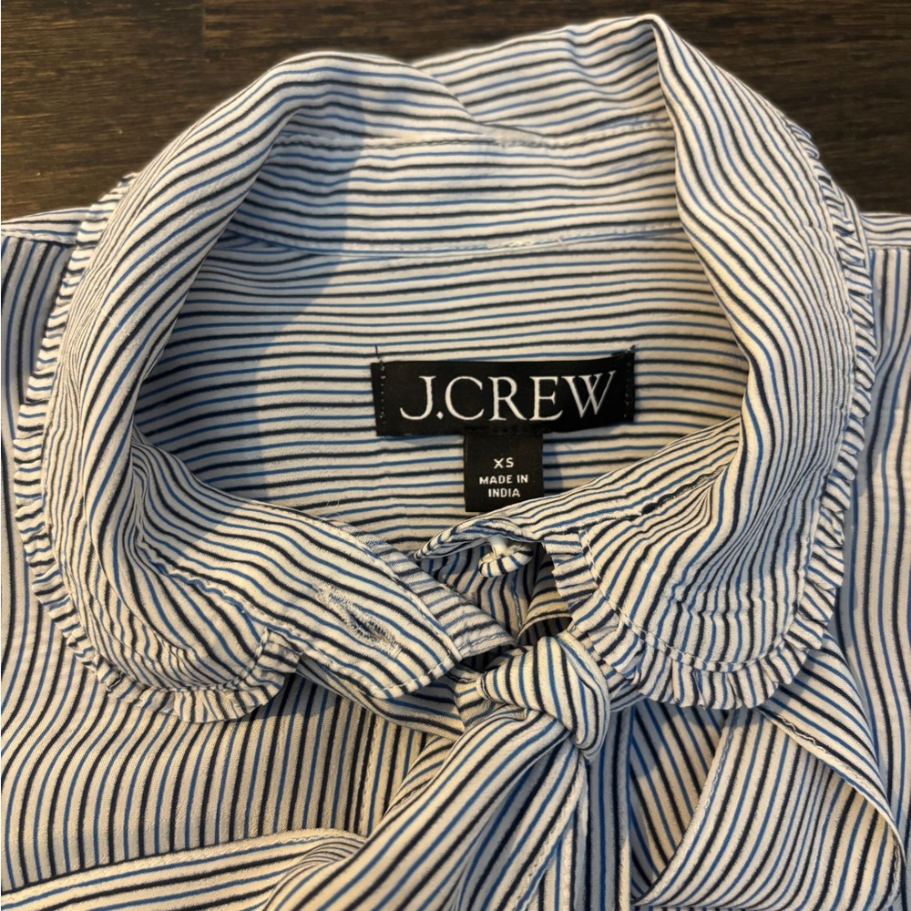 J. Crew Navy & White Striped Tie-Neck Shirt - Picture 2 of 7